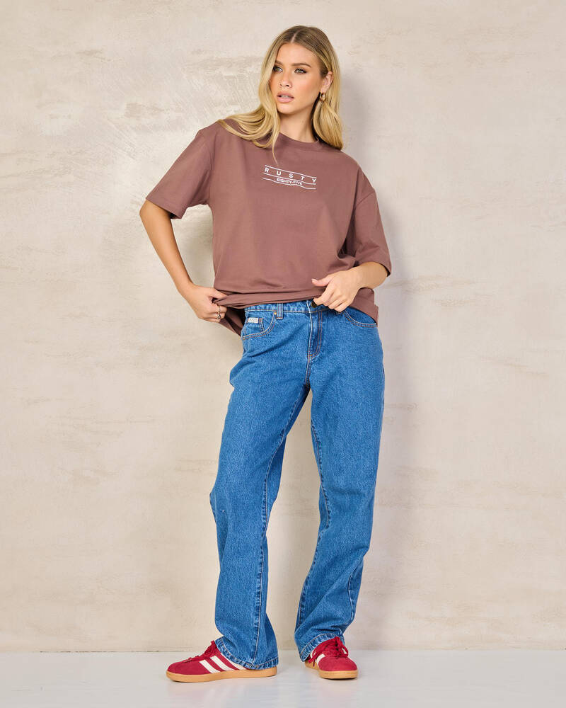 Shop Rusty Suzy Straight Low Rise Jeans In Authentic Blue Fast