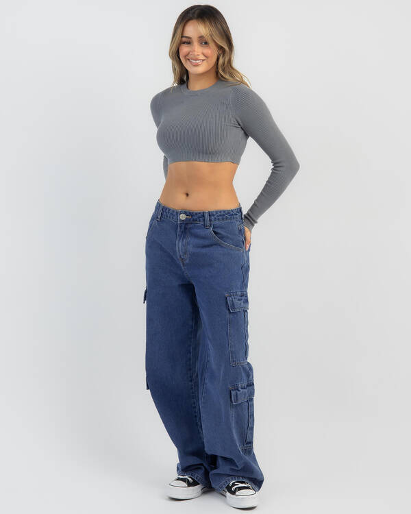 Ava And Ever Basic Long Sleeve Knit Crop Top for Womens