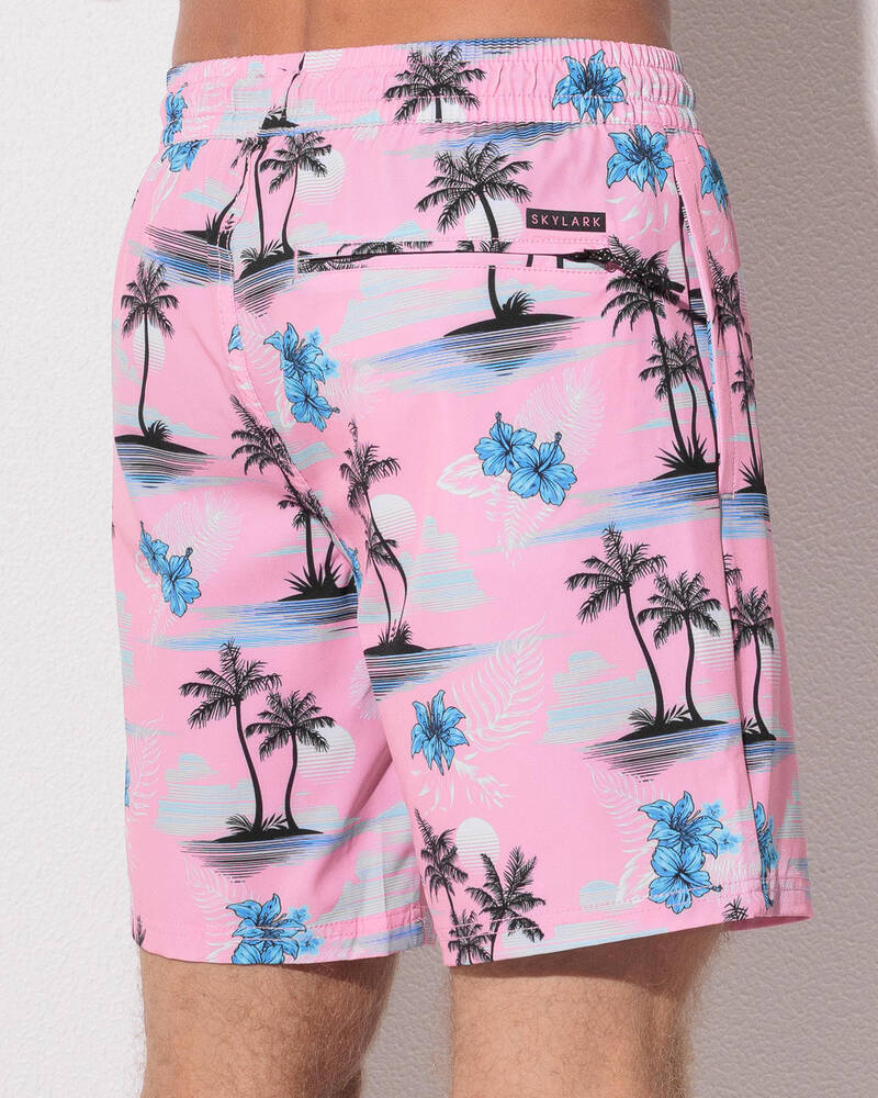 Skylark Pink Coast Elastic Waist Shorts for Mens