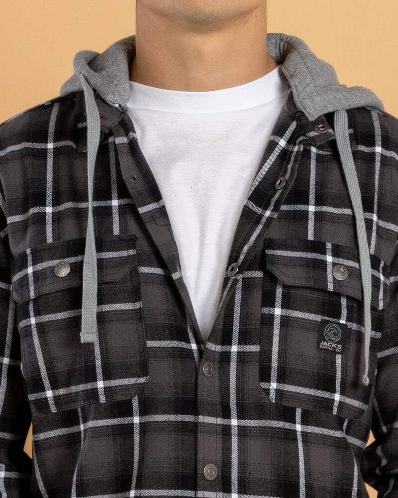 Jacks Ample Long Sleeve Flannel Hooded Shirt for Mens