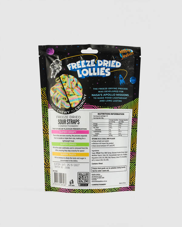 Heebie Jeebies Large Freeze Dried Sour Strap Lollies for Unisex