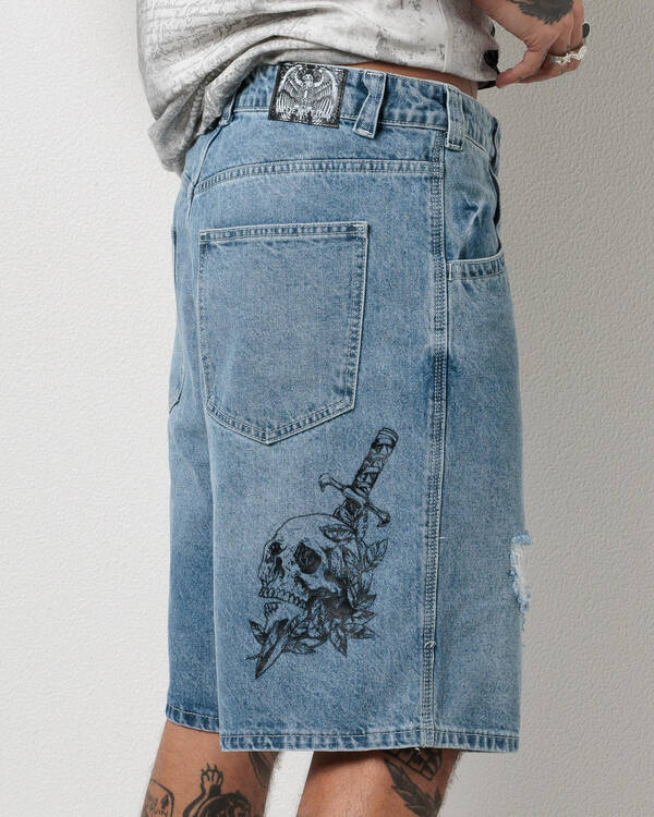 Redemption Salvation Denim Walk Shorts for Mens