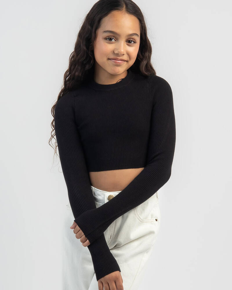 Ava And Ever Girls' Basic Long Sleeve Crop Knit Top In Black - Fast ...