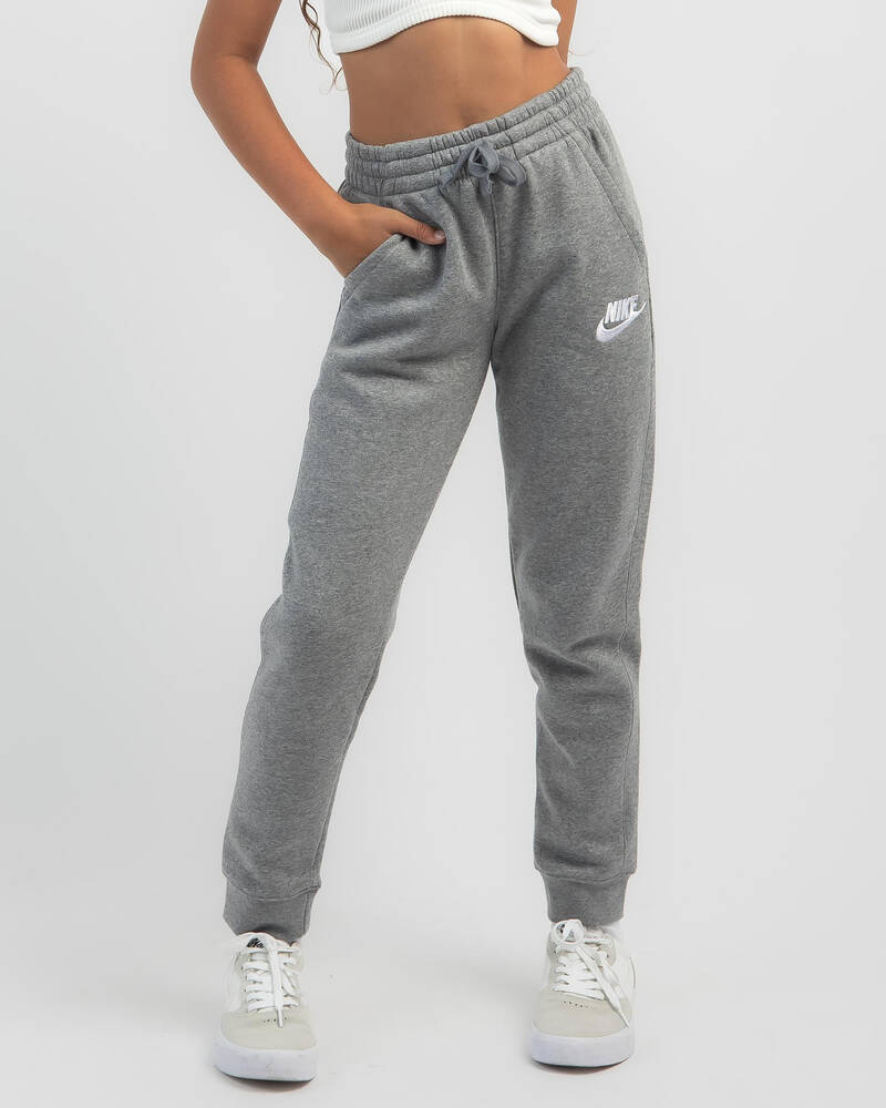 Nike Girls' Club Track Pants In Carbon Heather/cool Grey/white - Fast ...