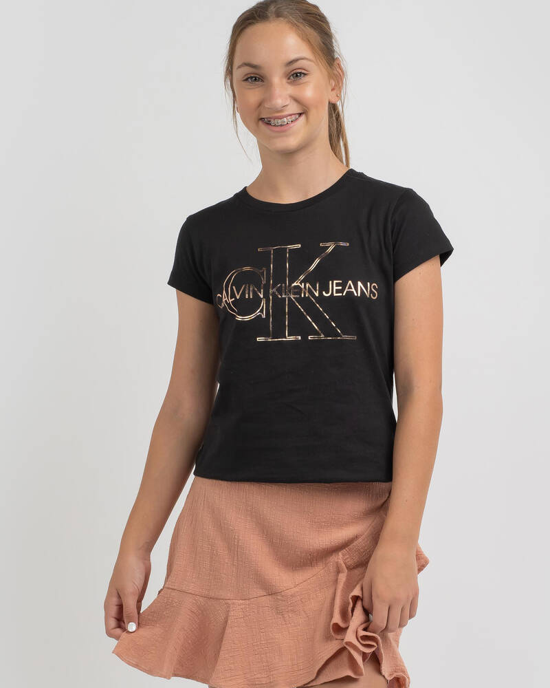 Calvin Klein Girls' Monogram Outline T-Shirt for Womens