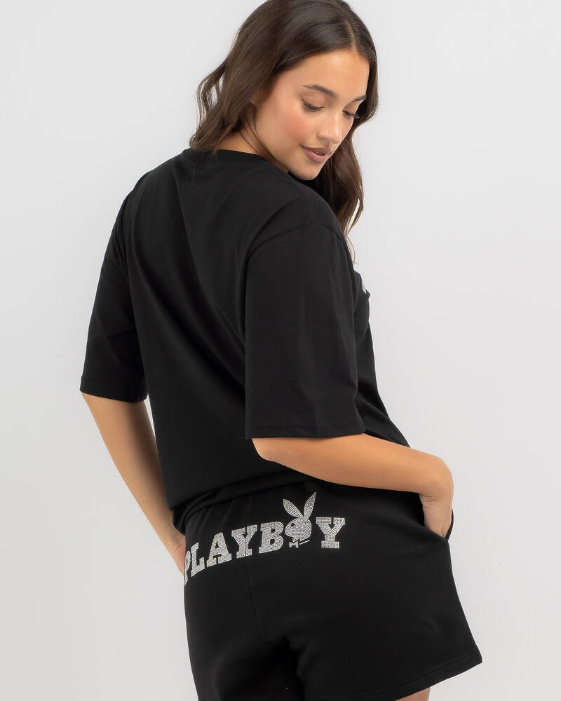 Playboy Diamante` Lips T-Shirt for Womens