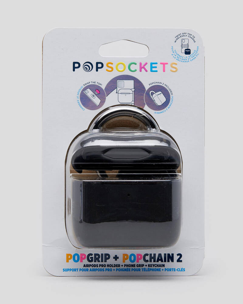 PopSockets AirPods Pro Holder Black with Premium Gunmetal PopChain for Mens
