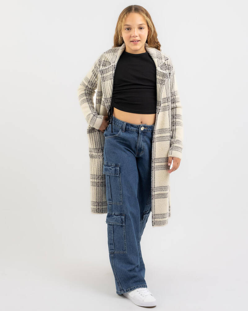 Shop Ava And Ever Girls' Banks Knit Coatigan In Cream/black Check ...