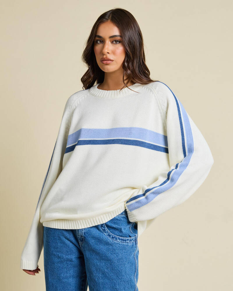 Rusty White Lines Crew Neck Knit Jumper for Womens