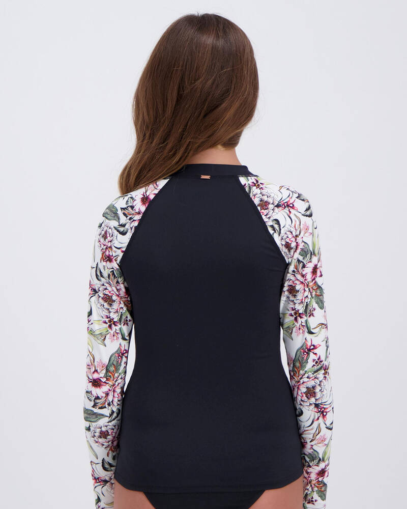 Topanga Girls White Orchid Long Sleeve Rash Vest for Womens