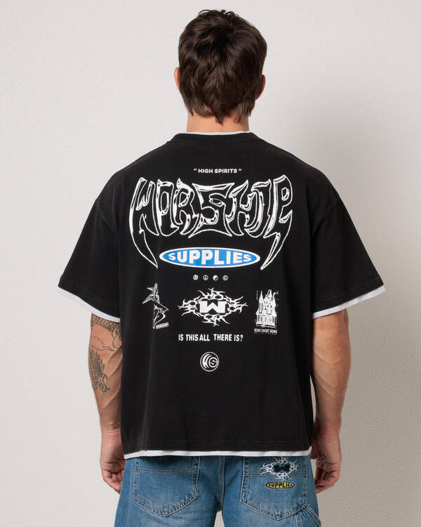 Worship Supplies Is This It Box Fit Cropped Layered T-Shirt for Mens