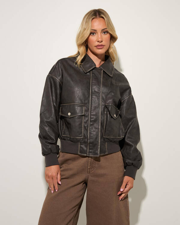 Ava And Ever Garage Faux Leather Bomber Jacket for Womens