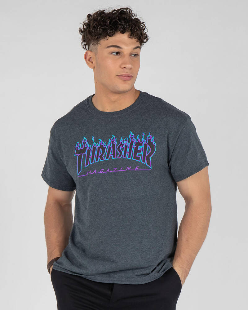 Thrasher Flame Logo T-Shirt In Dark Heather - Fast Shipping & Easy ...