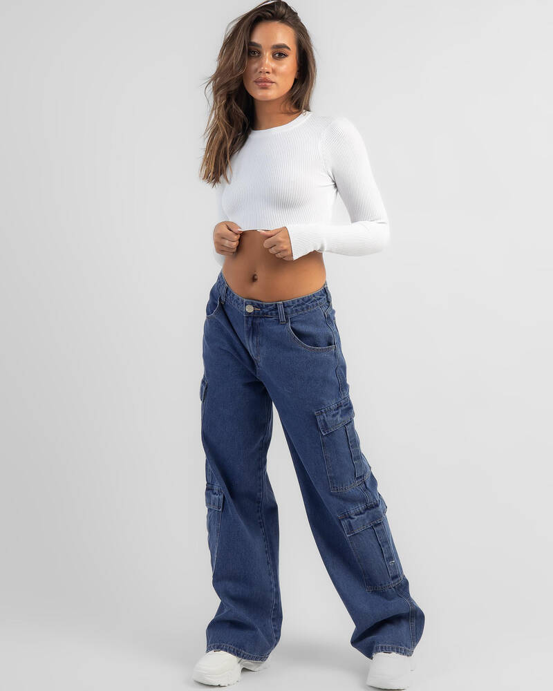 Ava And Ever Basic Long Sleeve Knit Crop Top for Womens