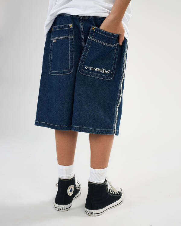 Rusty Boys' Flip Daddy Taped Denim Shorts for Mens