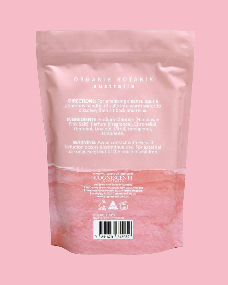 ORGANIK BOTANIK Pink Salt & Rosewater Bath Salts for Womens