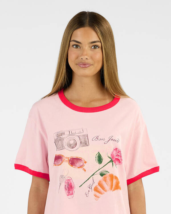 Eve Girl Girls' Bonjour Ringer T-Shirt for Womens