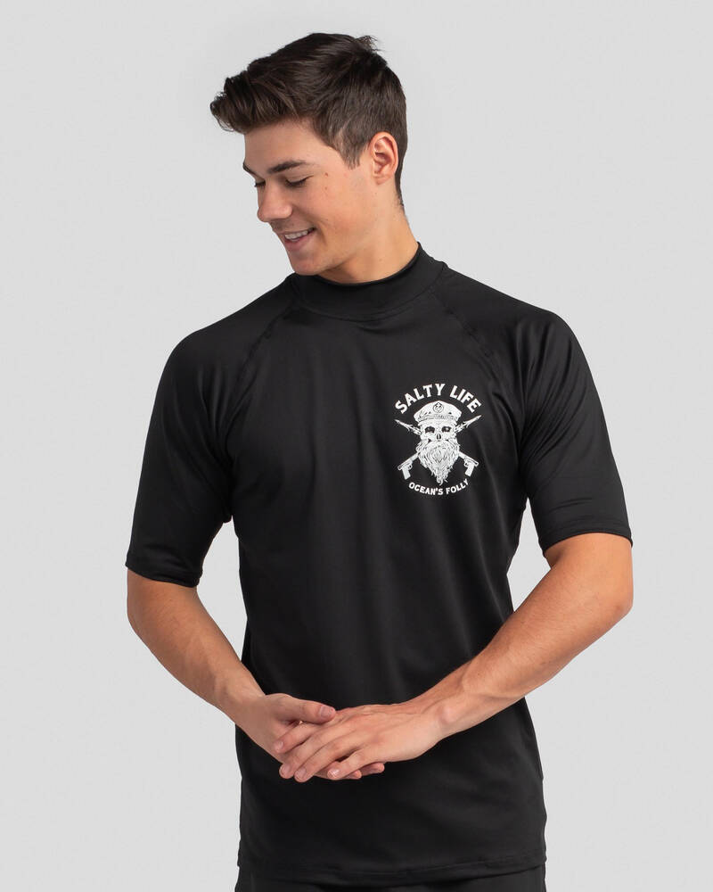 Salty Life Black Beard Short Sleeve Rash Vest for Mens