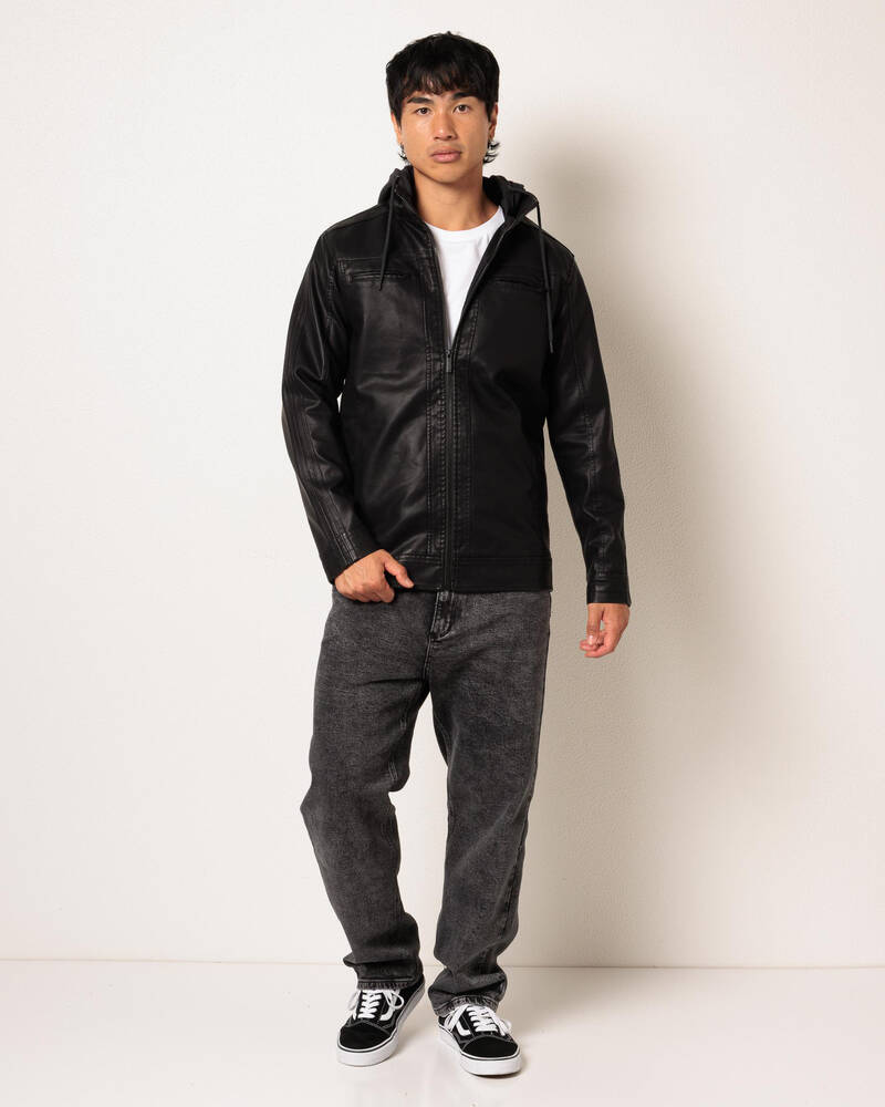 Dexter Scatter Hooded Faux Leather Jacket for Mens