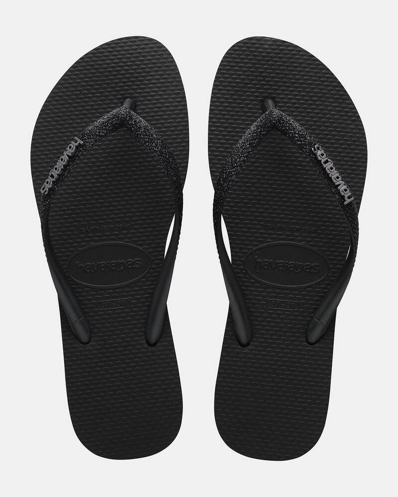 Havaianas Slim Metal Logo Glitter Thongs for Womens