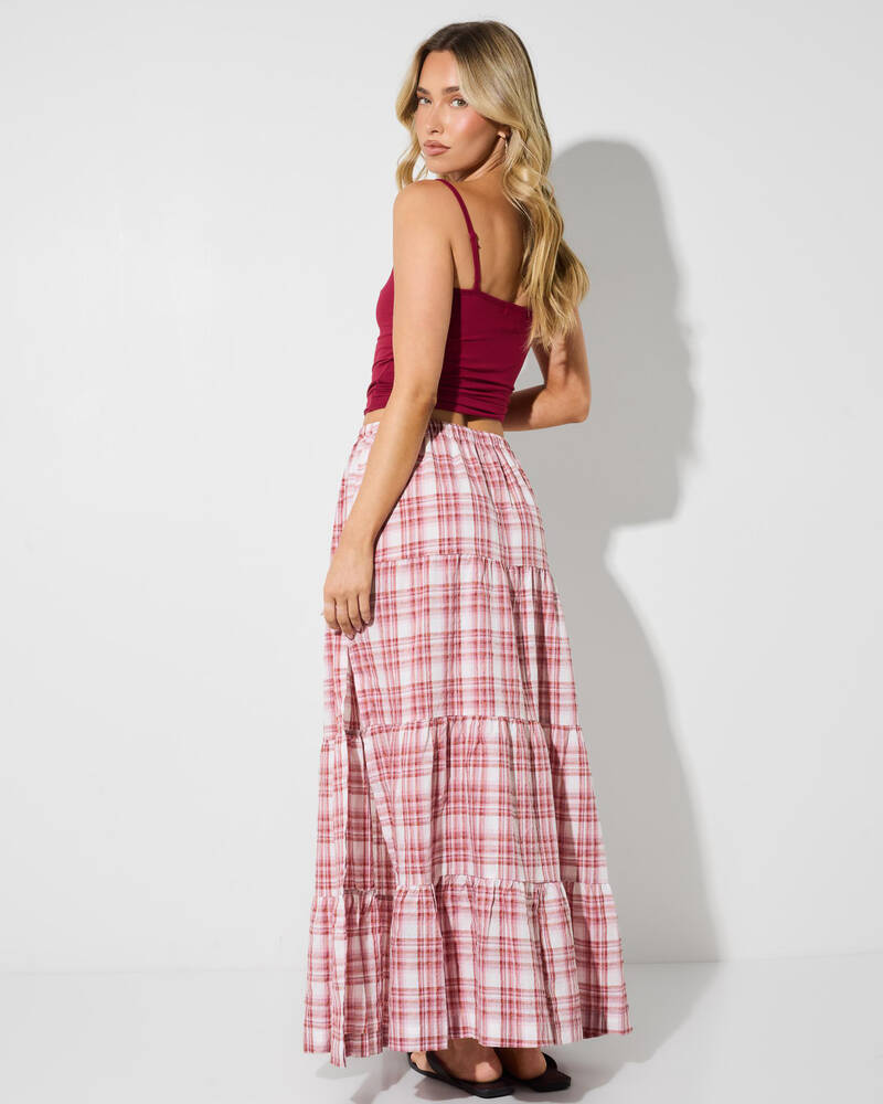 Rhythm Chelsea Check Tiered Maxi Skirt for Womens