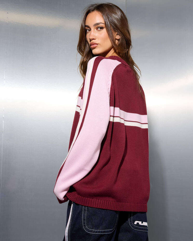 Rusty White Lines Two Crew Neck Knit for Womens