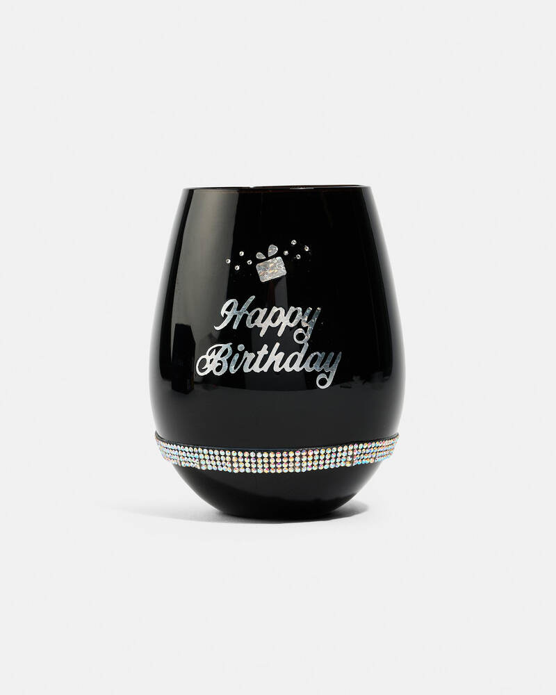 MDI Happy Birthday Black Luxe Stemless Wine Glass for Womens