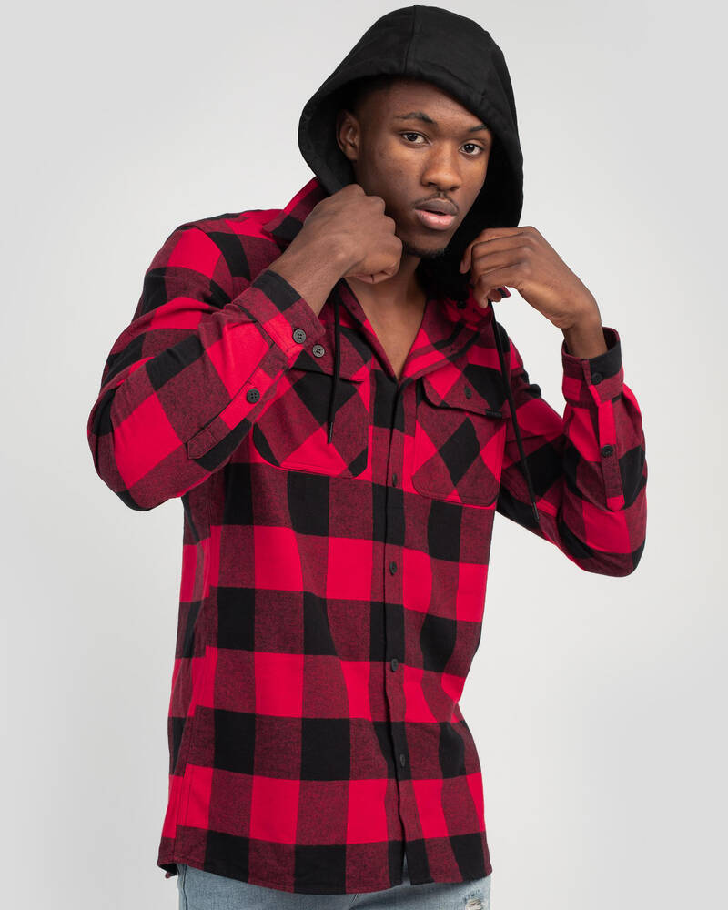 Dexter Chase Long Sleeve Hooded Flannel Shirt for Mens