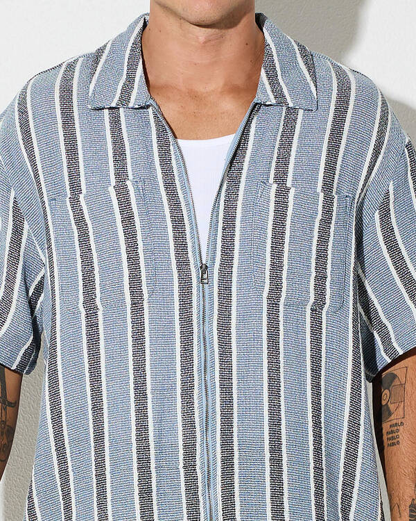 Brixton The Dexter Textured Stripe Short Sleeve Shirt for Mens