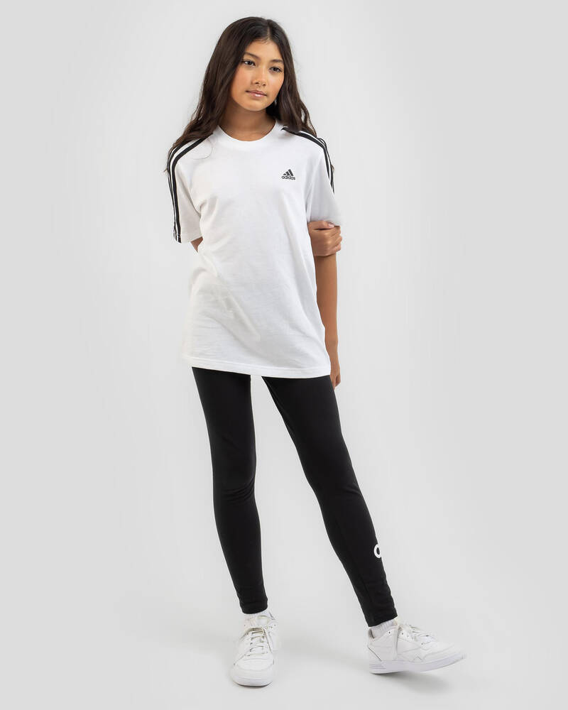 Adidas Girls' Essential 3 Stripe BF T-Shirt In White/black - Fast ...
