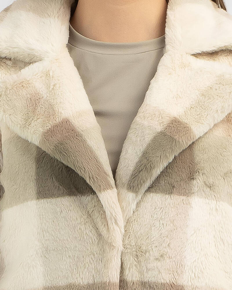 Ava and Kris Jane Jean Jacket with Faux Fur Collar- Blue with Dusty Nude Collar