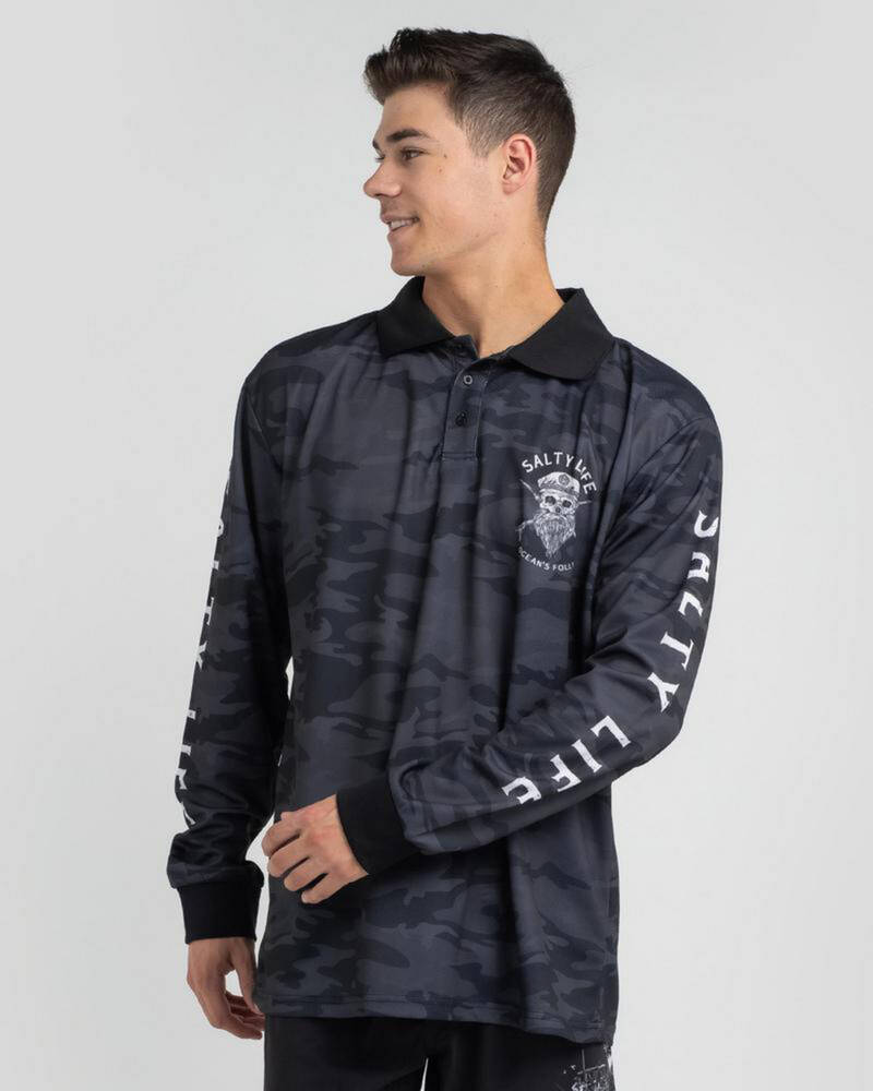 Salty Life Black Beard Long Sleeve Fishing Shirt for Mens