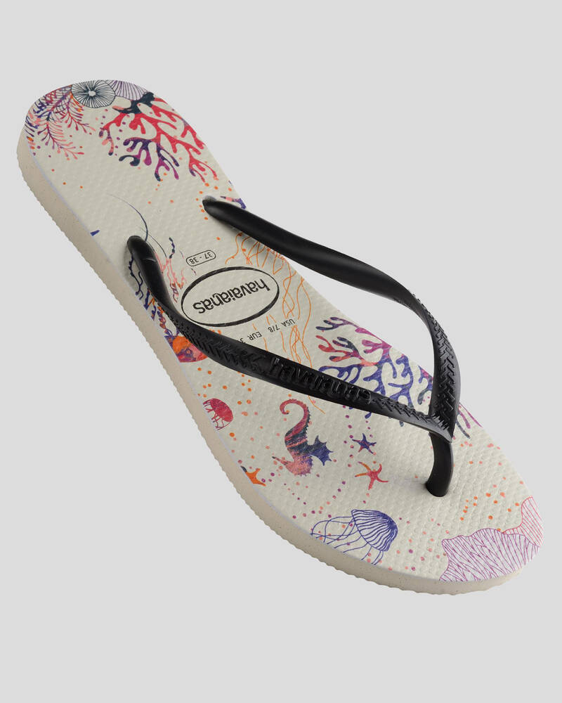 Shop Havaianas Slim Print Mermaid Thongs In Sand Grey Fast Shipping