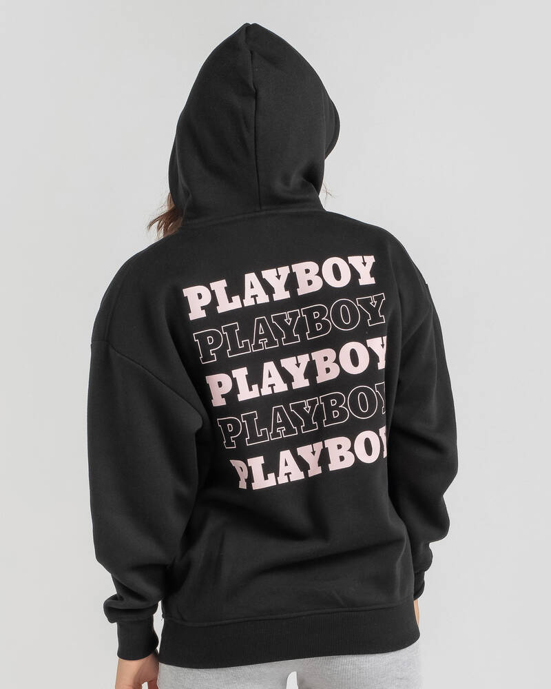 Playboy Bunny Text Stacked Hoodie for Womens