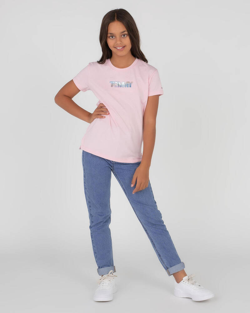 Tommy Hilfiger Girls' Iridescent Badge Logo T-Shirt for Womens