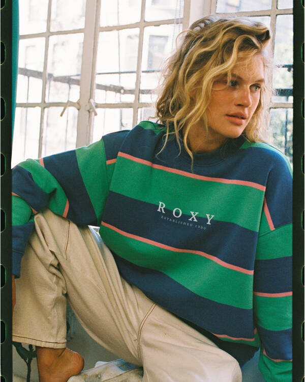 Roxy Strictly Stripes Oversized Crewneck Sweatshirt for Womens