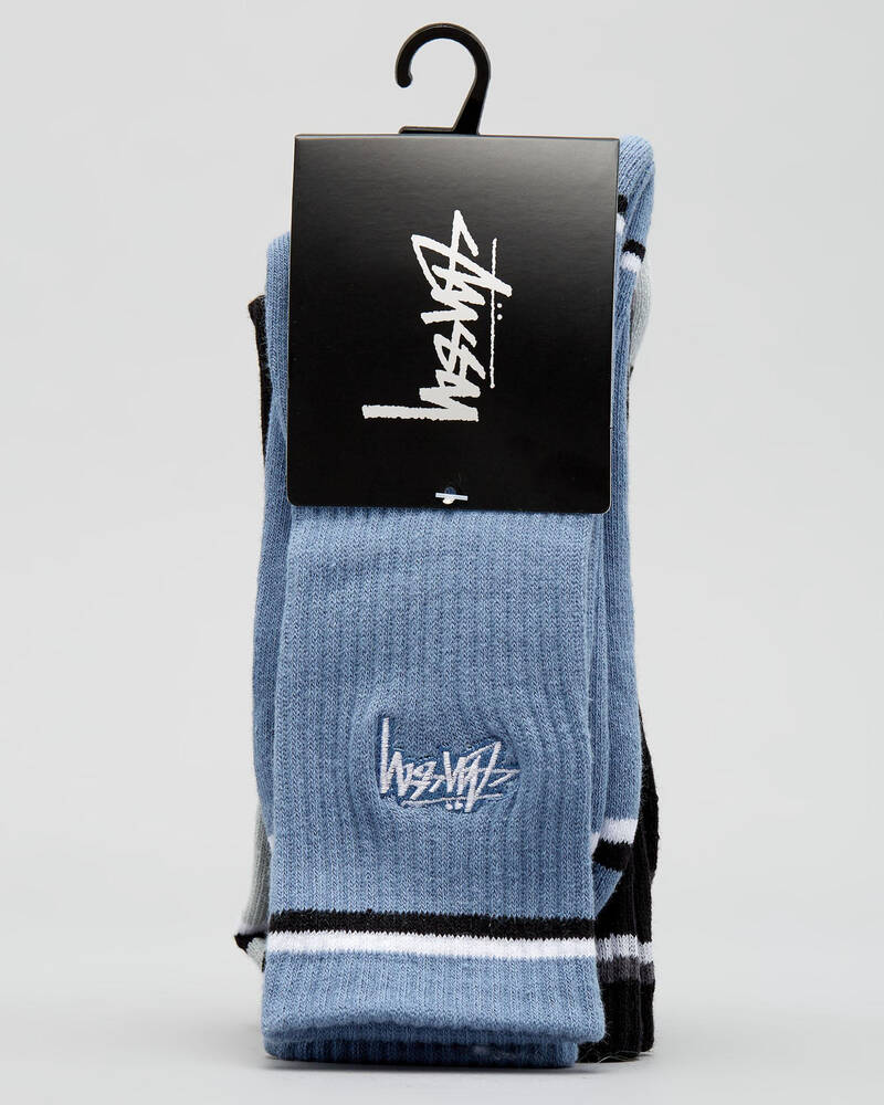 Stussy Stock Border Stripe 3 Pack Socks for Mens