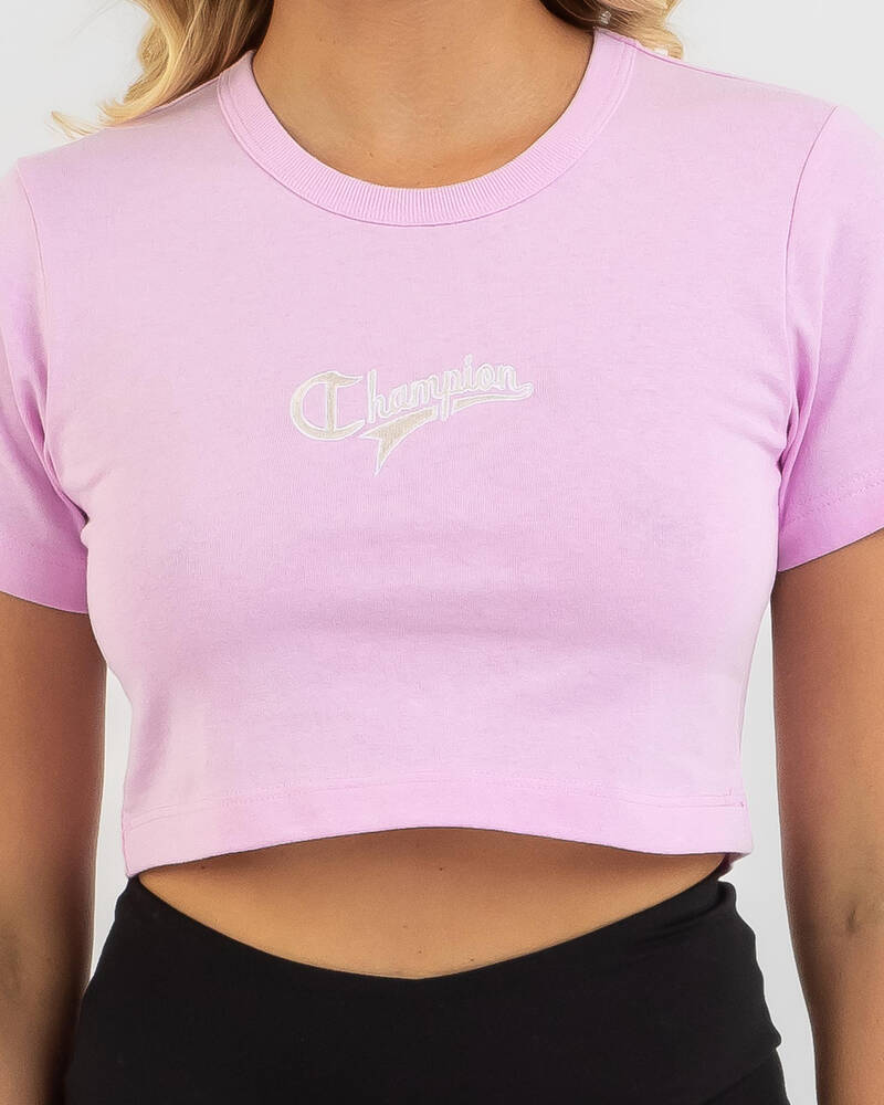 Champion Heritage Cursive Script Baby Tee for Womens