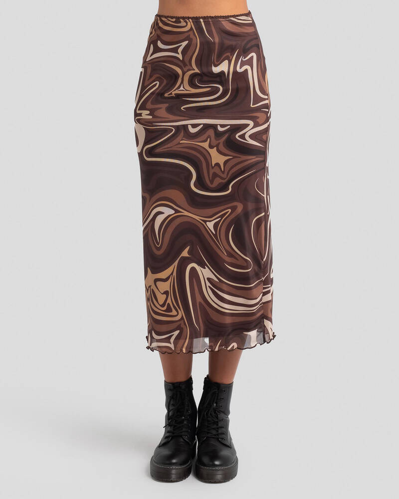 Ava And Ever Alani Midi Skirt In Chocolate Swirl - Fast Shipping & Easy ...