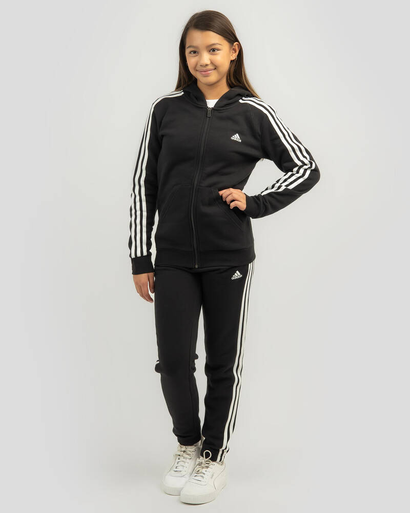 adidas Girls' Essentials 3 Stripe Zip Hoodie for Womens