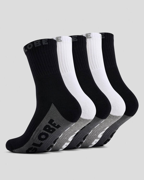 Globe Black and White Crew Socks 5 Pack for Mens