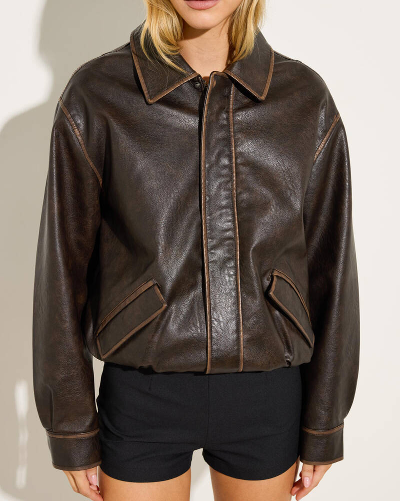 Ava And Ever Dixie Faux Leather Bomber Jacket for Womens