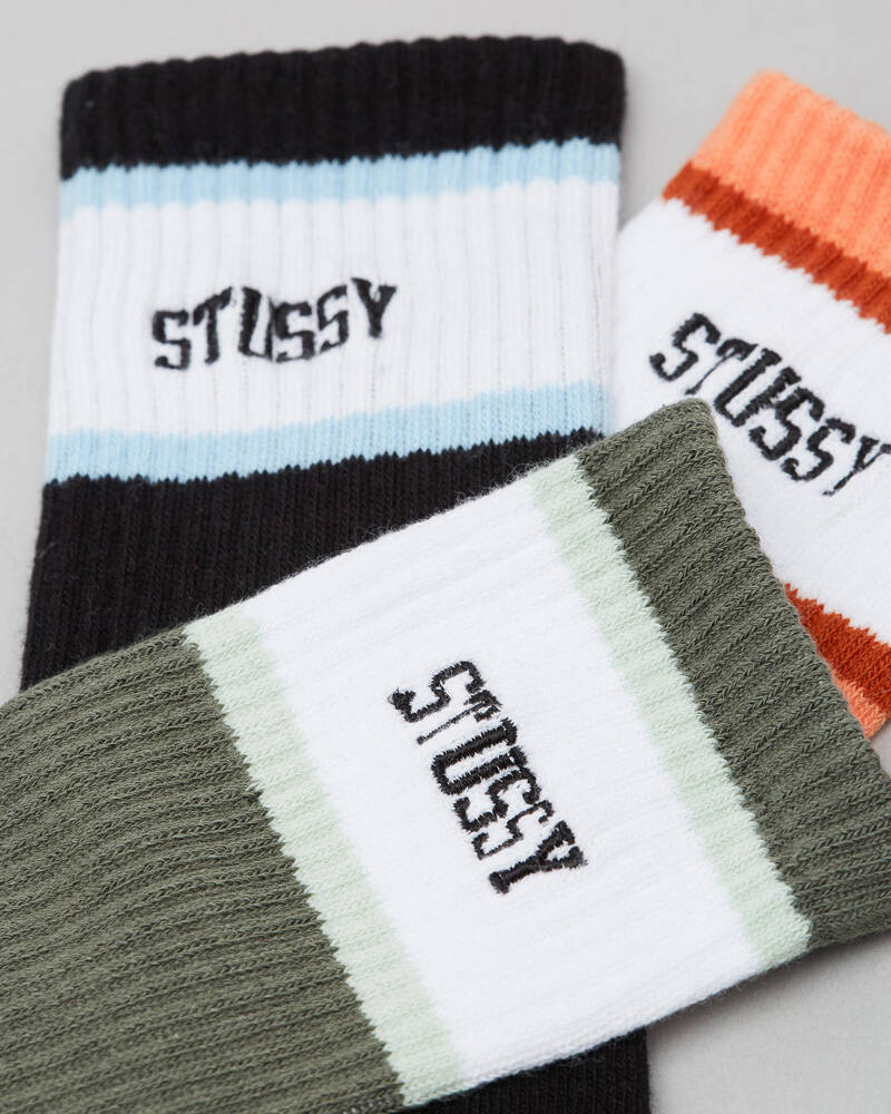 Stussy Mens' Collegiate Stripe Crew Socks 3 Pack for Mens