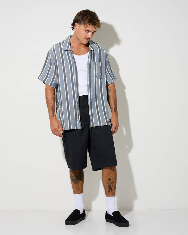 Brixton The Dexter Textured Stripe Short Sleeve Shirt for Mens