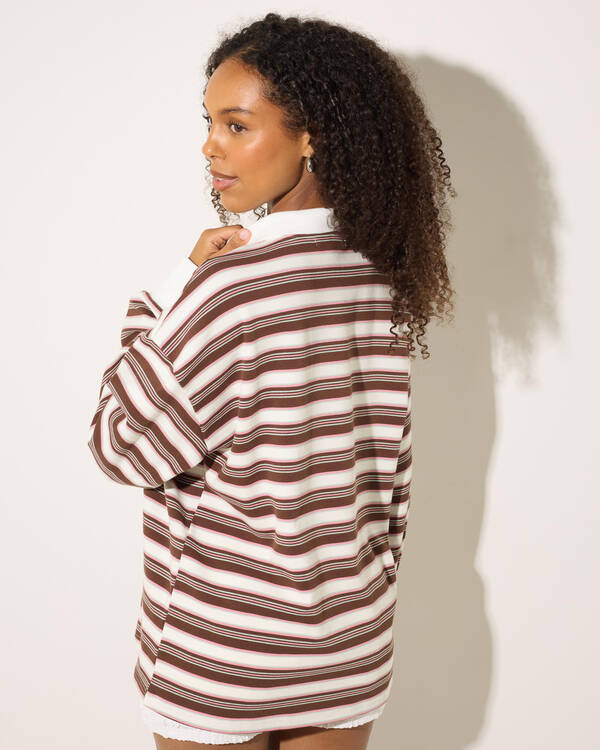 Mooloola Gwen Striped Long Sleeve Polo Top for Womens