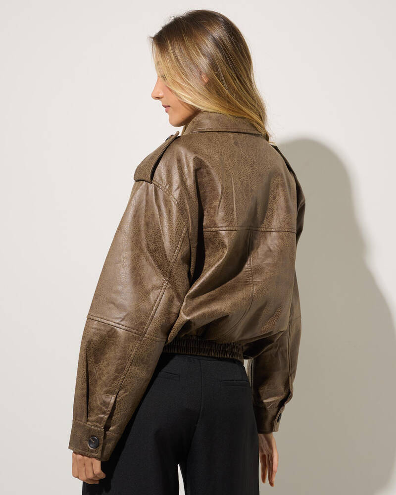 Pink Diamond Slate Faux Leather Jacket for Womens