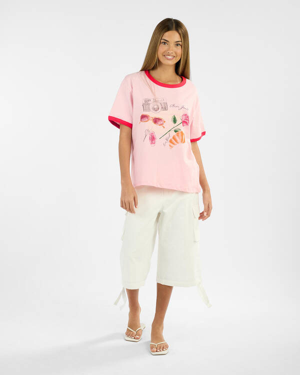 Eve Girl Girls' Bonjour Ringer T-Shirt for Womens