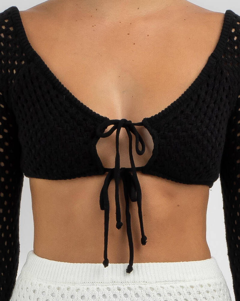 Mooloola Taylah Crochet Long Sleeve Top for Womens