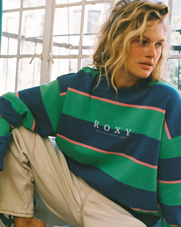 Roxy Strictly Stripes Oversized Crewneck Sweatshirt for Womens