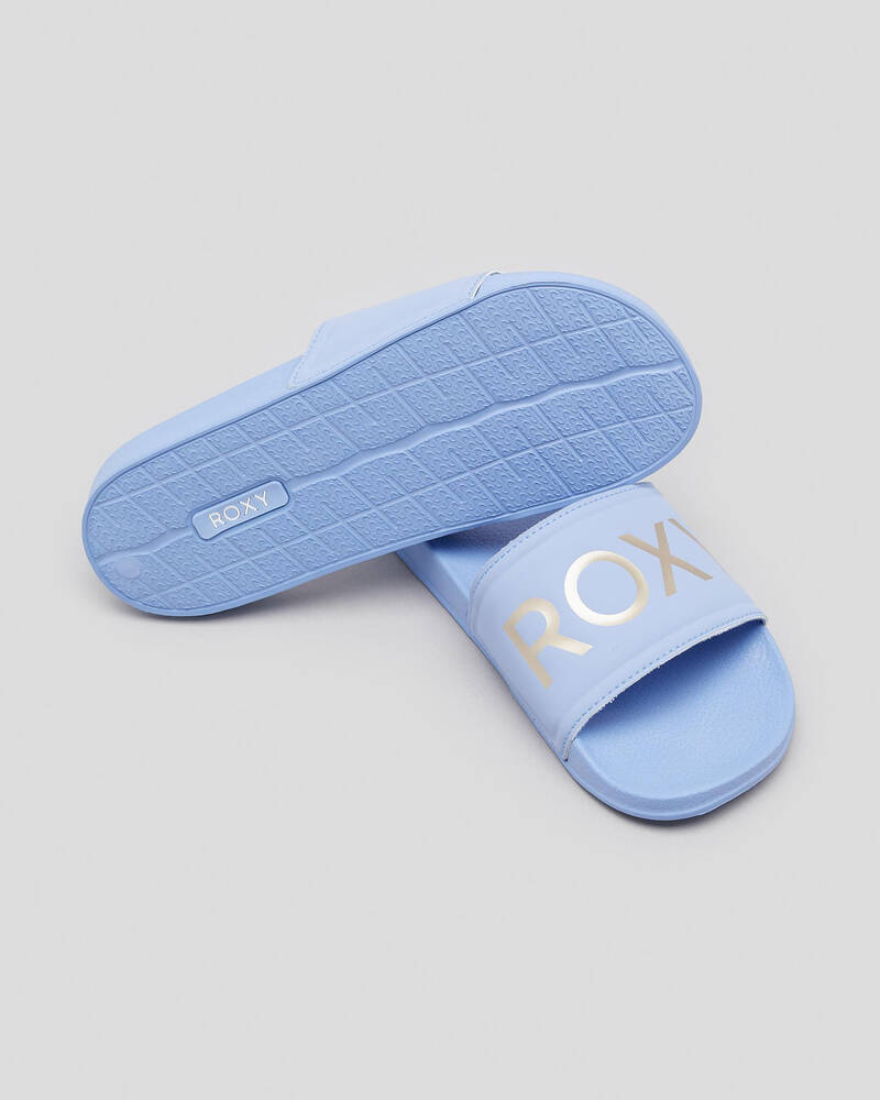 Female Roxy Sandals Shop Roxy Girls' Roxy Slippy Slide Sandals In Blue Haze - Fast Shipping ...